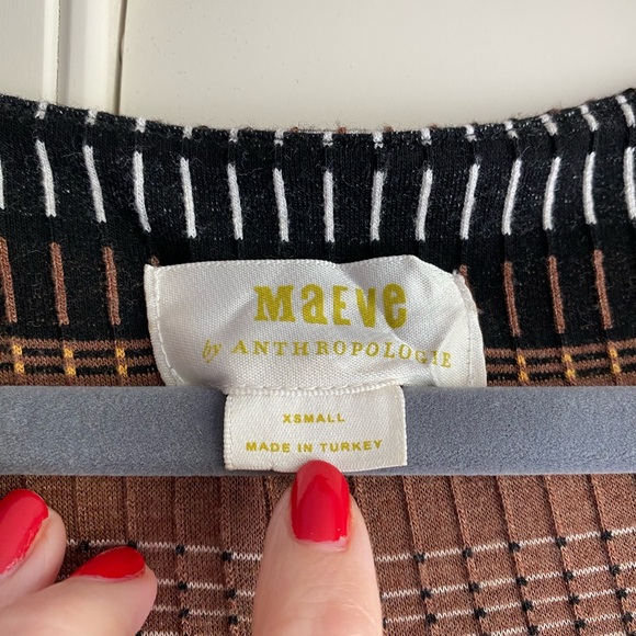 Maeve Anthropologie Wrap Midi Dress Striped Black & Brown XS - Picture 4 of 10